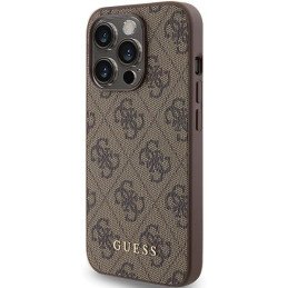Guess 4G Metal Gold Logo dėklas, skirtas iPhone 15 Pro - rudas