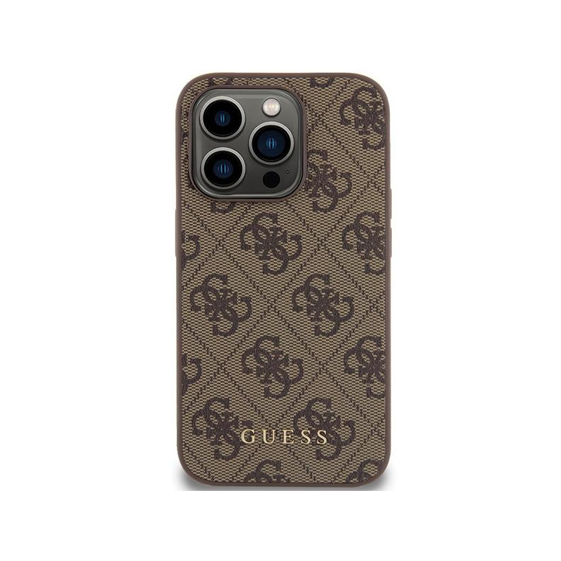 Guess 4G Metal Gold Logo dėklas, skirtas iPhone 15 Pro - rudas