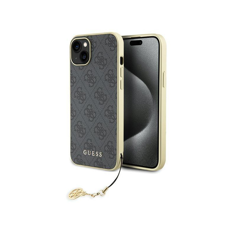 Guess 4G Charms Collection dėklas, skirtas iPhone 15 Plus - pilkas