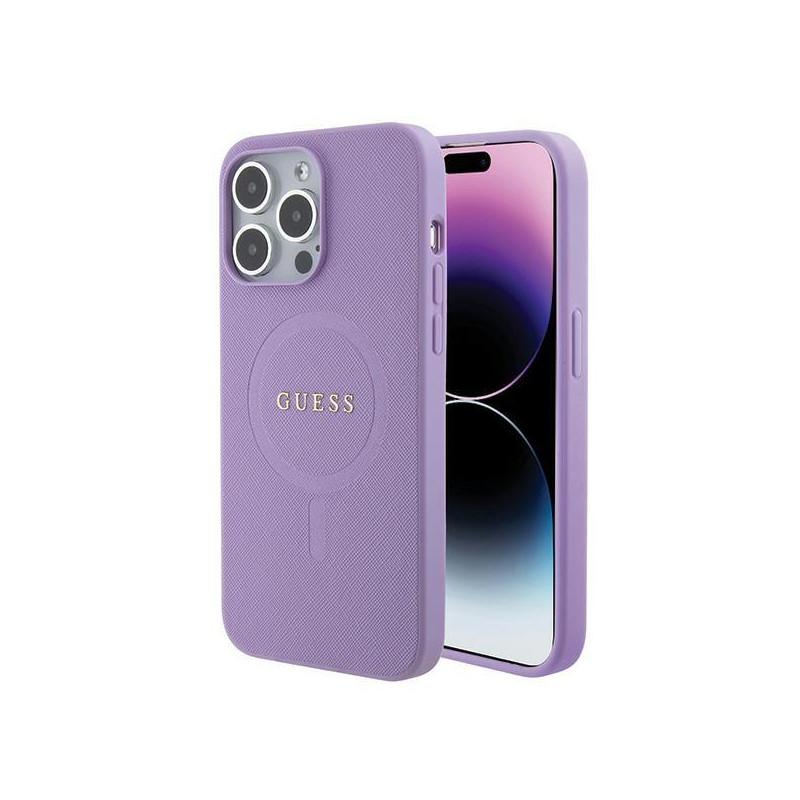 Guess Saffiano MagSafe dėklas iPhone 15 Pro - violetinis Guess Saffiano MagSafe dėklas iPhone 15 Pro - violetinis