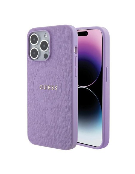 Guess Saffiano MagSafe dėklas iPhone 15 Pro - violetinis Guess Saffiano MagSafe dėklas iPhone 15 Pro - violetinis