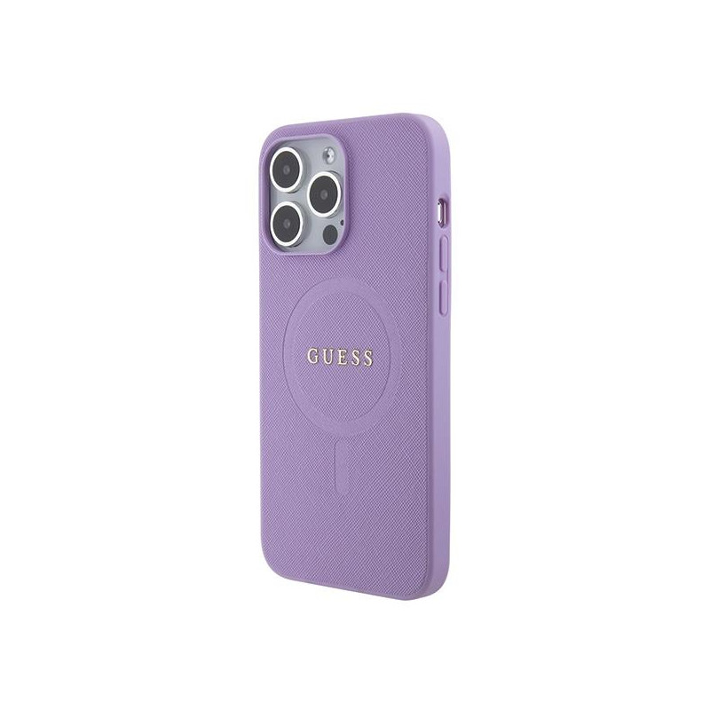 Guess Saffiano MagSafe dėklas iPhone 15 Pro - violetinis