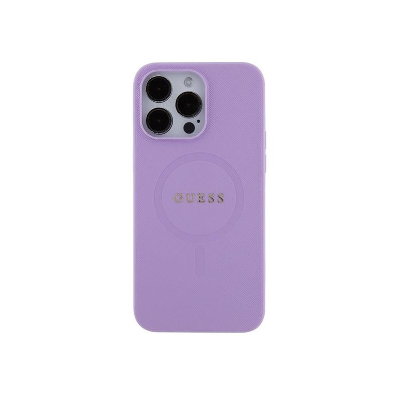 Guess Saffiano MagSafe dėklas iPhone 15 Pro - violetinis