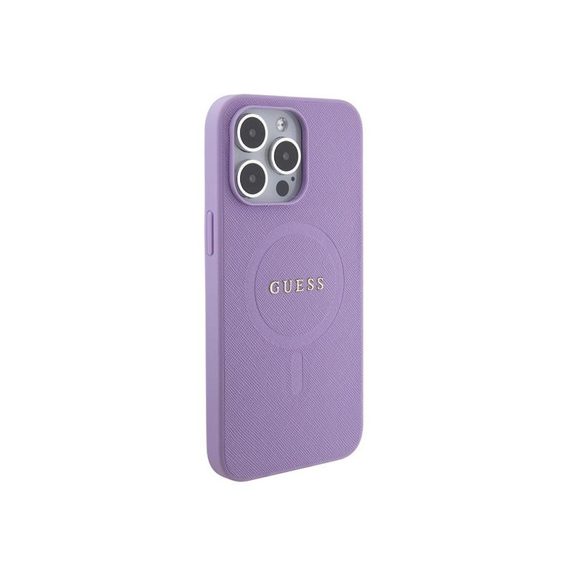 Guess Saffiano MagSafe dėklas iPhone 15 Pro - violetinis