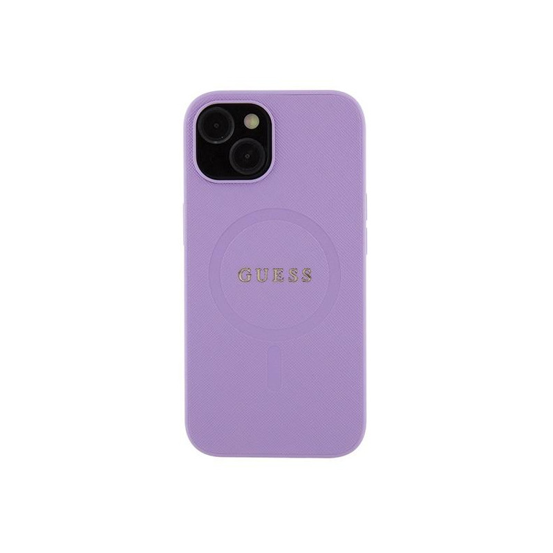Guess Saffiano MagSafe dėklas iPhone 15 Plus - violetinis