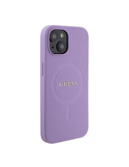 Guess Saffiano MagSafe dėklas iPhone 15 Plus - violetinis