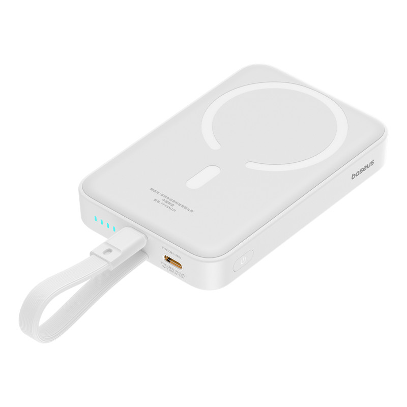 Baseus Magnetic Mini MagSafe 10000mAh 20W maitinimo blokas su įmontuotu Lightning laidu - baltas + Baseus Simple Series ...