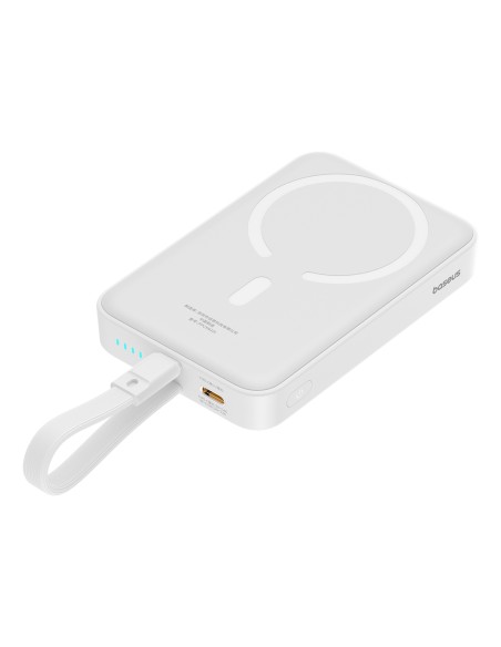 Baseus Magnetic Mini MagSafe 10000mAh 20W maitinimo blokas su įmontuotu Lightning laidu - baltas + Baseus Simple Series ...