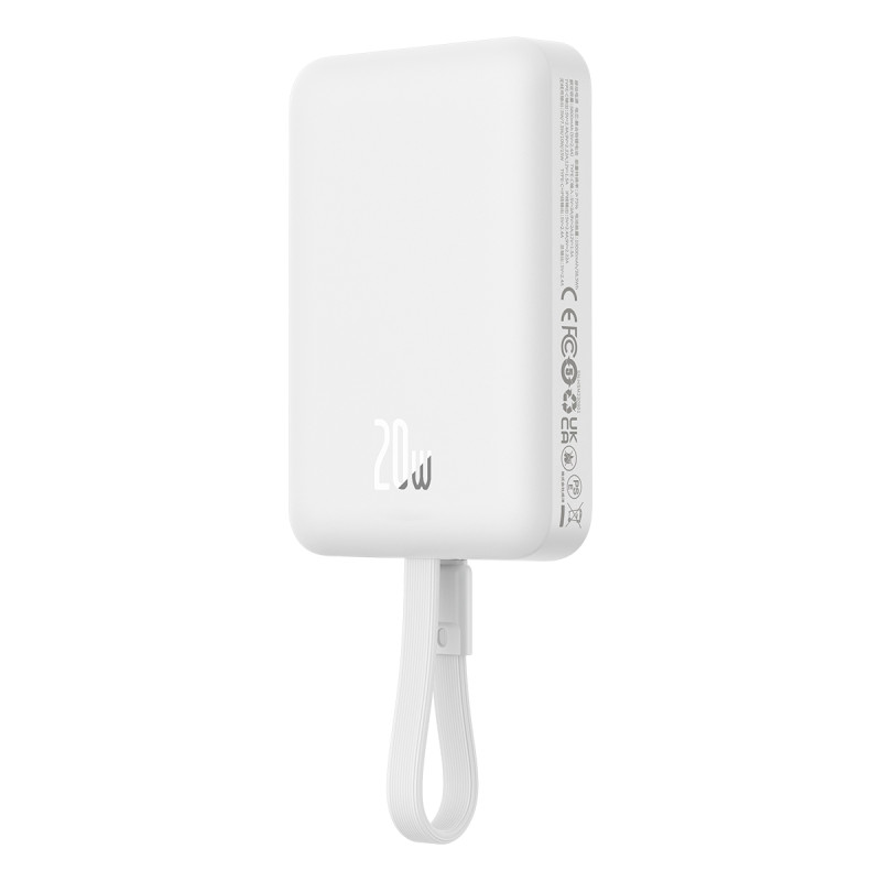 Baseus Magnetic Mini MagSafe 10000mAh 20W maitinimo blokas su įmontuotu Lightning laidu - baltas + Baseus Simple Series ...