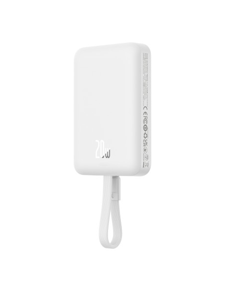 Baseus Magnetic Mini MagSafe 10000mAh 20W maitinimo blokas su įmontuotu Lightning laidu - baltas + Baseus Simple Series ...