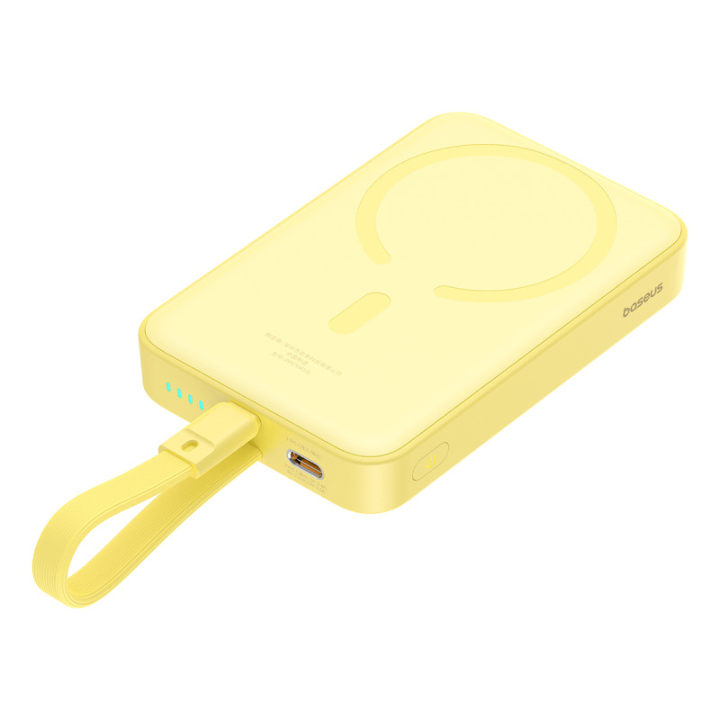 Baseus Magnetic Mini MagSafe 10000mAh 20W maitinimo blokas su įmontuotu Lightning laidu - geltonas + Baseus Simple Serie...