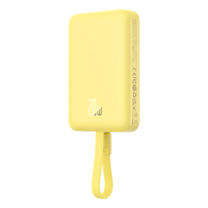 Baseus Magnetic Mini MagSafe 10000mAh 20W maitinimo blokas su įmontuotu Lightning laidu - geltonas + Baseus Simple Serie...