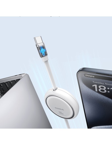 Baseus Free2Draw Mini USB-C – USB-C 100W 1m ištraukiamas laidas – baltas Baseus Free2Draw Mini USB-C – USB-C 100W 1m ištraukiamas laidas – baltas