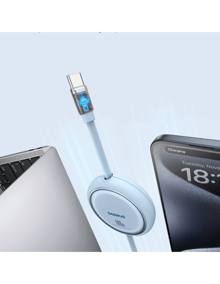 Baseus Free2Draw Mini USB-C – USB-C 100W 1m ištraukiamas laidas – mėlynas Baseus Free2Draw Mini USB-C – USB-C 100W 1m ištraukiamas laidas – mėlynas