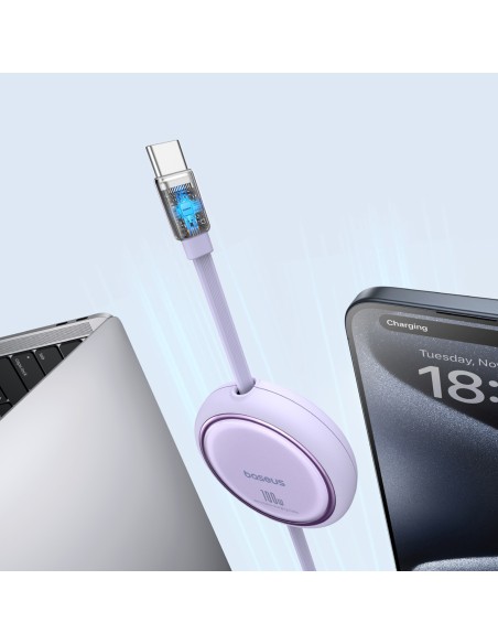 Baseus Free2Draw Mini USB-C – USB-C ištraukiamas laidas 100W 1m – violetinė