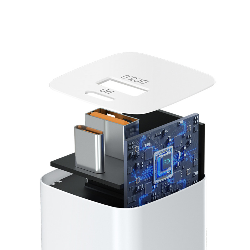 Wozinsky CMWCW 20W USB-C / USB-A sieninis įkroviklis - baltas