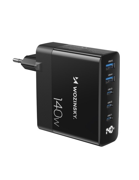 Wozinsky CGWCB 140W GaN sieninis įkroviklis 3 x USB-C / 2 x USB-A - juodas