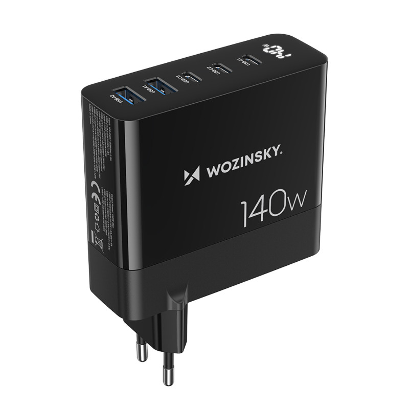 Wozinsky CGWCB 140W GaN sieninis įkroviklis 3 x USB-C / 2 x USB-A - juodas