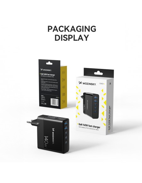 Wozinsky CGWCB 140W GaN sieninis įkroviklis 3 x USB-C / 2 x USB-A - juodas
