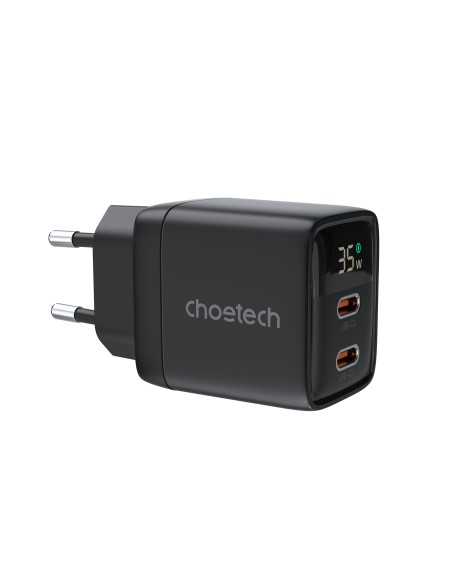 Choetech PD6051 USB-C USB-C PD 35W GaN sieninis įkroviklis su ekranu - juodas
