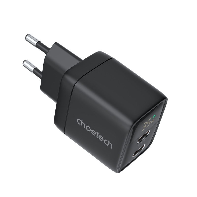 Choetech PD6051 USB-C USB-C PD 35W GaN sieninis įkroviklis su ekranu - juodas