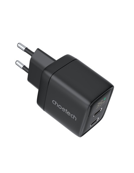 Choetech PD6051 USB-C USB-C PD 35W GaN sieninis įkroviklis su ekranu - juodas