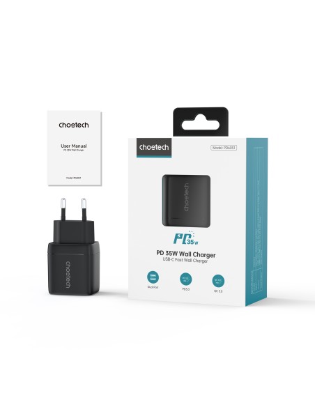 Choetech PD6051 USB-C USB-C PD 35W GaN sieninis įkroviklis su ekranu - juodas