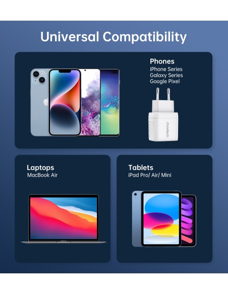 Choetech PD6052 USB-C USB-A PD 35W GaN sieninis įkroviklis su ekranu - baltas Choetech PD6052 USB-C USB-A PD 35W GaN sieninis įkroviklis su ekranu - baltas