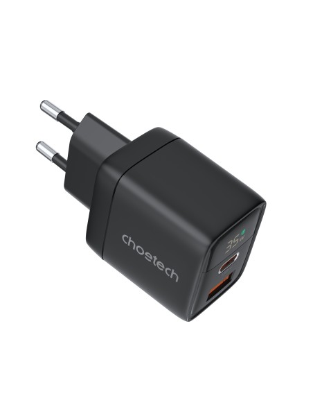 Choetech PD6052 USB-C USB-A PD 35W GaN sieninis įkroviklis su ekranu - juodas