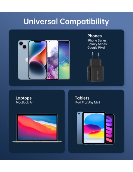 Choetech PD6052 USB-C USB-A PD 35W GaN sieninis įkroviklis su ekranu - juodas