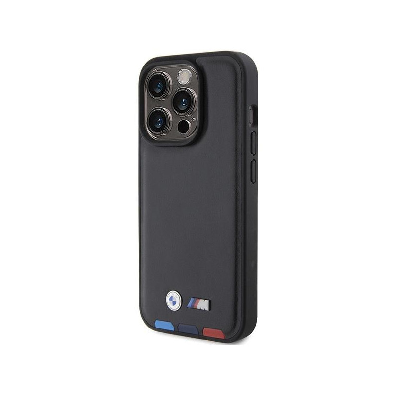 BMW Leather Stamp Tricolor dėklas iPhone 15 Pro - juodas