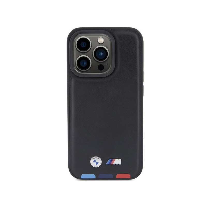 BMW Leather Stamp Tricolor dėklas iPhone 15 Pro - juodas