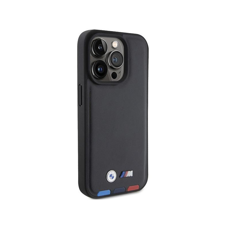 BMW Leather Stamp Tricolor dėklas iPhone 15 Pro - juodas