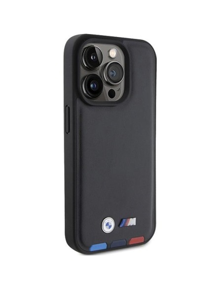 BMW Leather Stamp Tricolor dėklas iPhone 15 Pro - juodas BMW Leather Stamp Tricolor dėklas iPhone 15 Pro - juodas