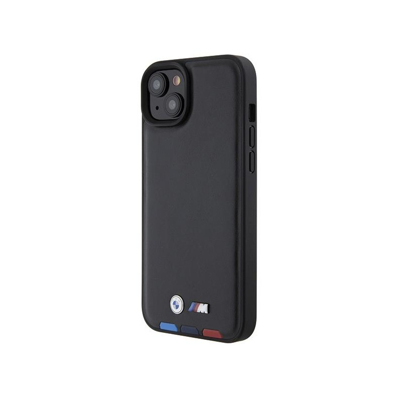BMW Leather Stamp Tricolor dėklas iPhone 15 Plus - juodas