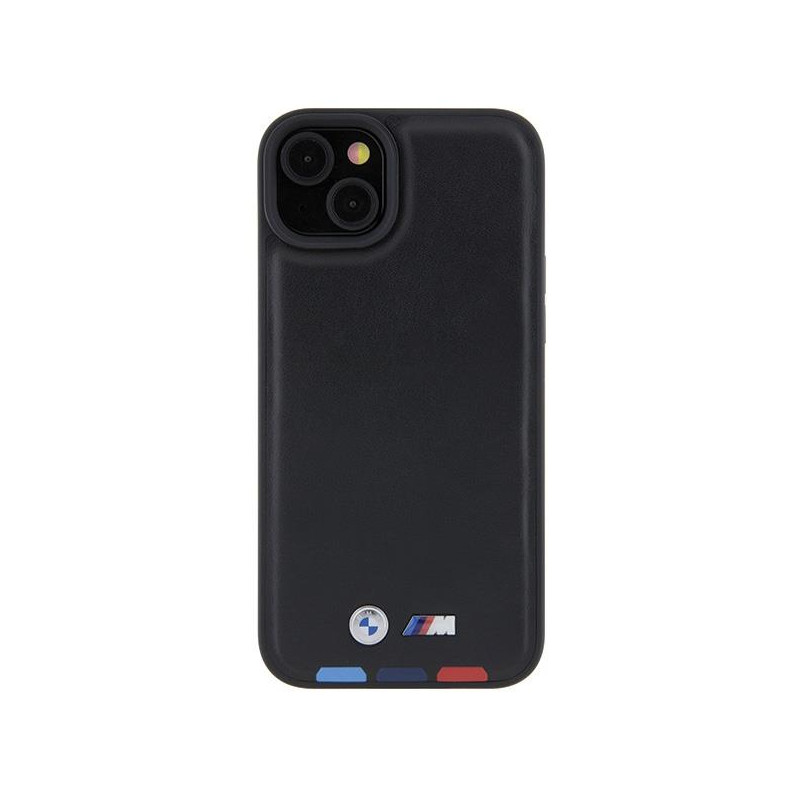 BMW Leather Stamp Tricolor dėklas iPhone 15 Plus - juodas