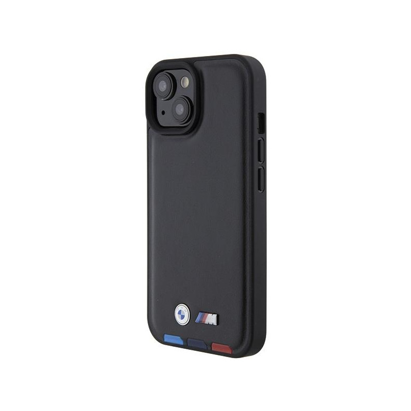 BMW Leather Stamp Tricolor dėklas iPhone 15 - juodas