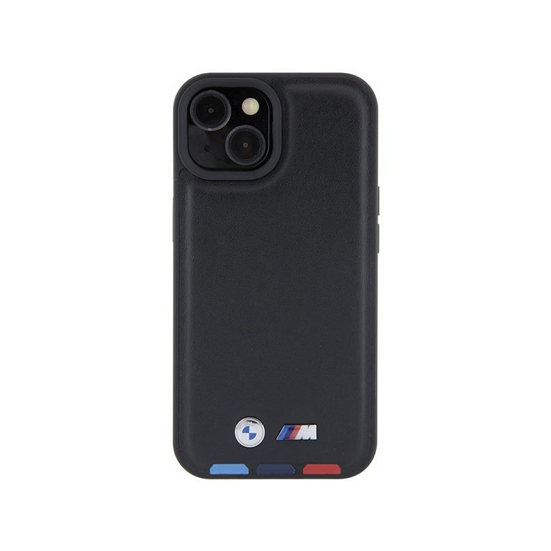 BMW Leather Stamp Tricolor dėklas iPhone 15 - juodas
