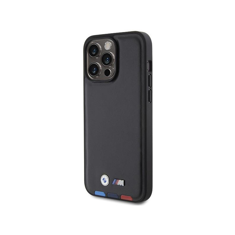 BMW Leather Stamp Tricolor dėklas iPhone 15 Pro Max - juodas