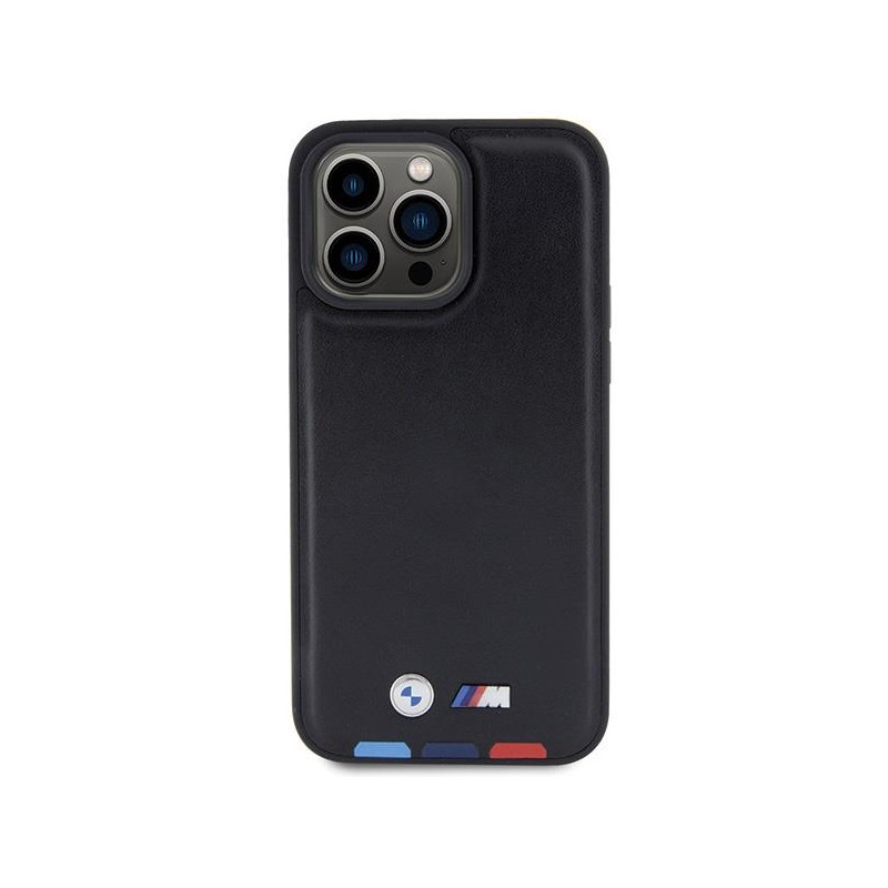 BMW Leather Stamp Tricolor dėklas iPhone 15 Pro Max - juodas