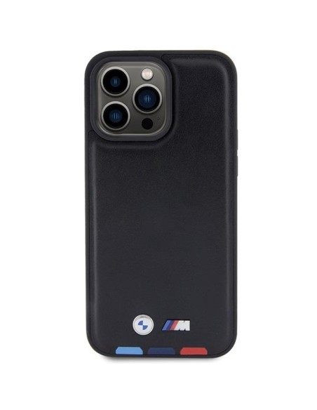 BMW Leather Stamp Tricolor dėklas iPhone 15 Pro Max - juodas BMW Leather Stamp Tricolor dėklas iPhone 15 Pro Max - juodas