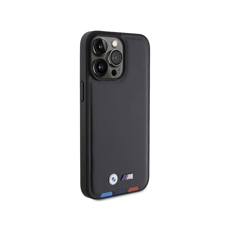 BMW Leather Stamp Tricolor dėklas iPhone 15 Pro Max - juodas