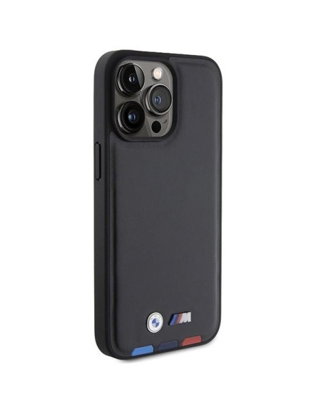 BMW Leather Stamp Tricolor dėklas iPhone 15 Pro Max - juodas BMW Leather Stamp Tricolor dėklas iPhone 15 Pro Max - juodas