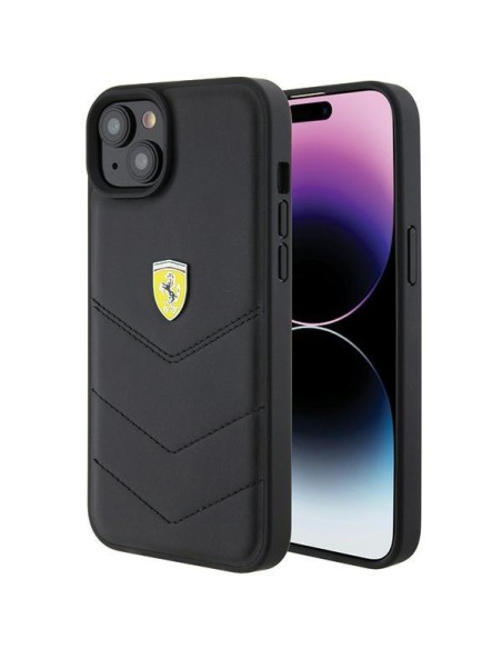 Ferrari Quilted Metal Logo dėklas, skirtas iPhone 15 Plus - juodas