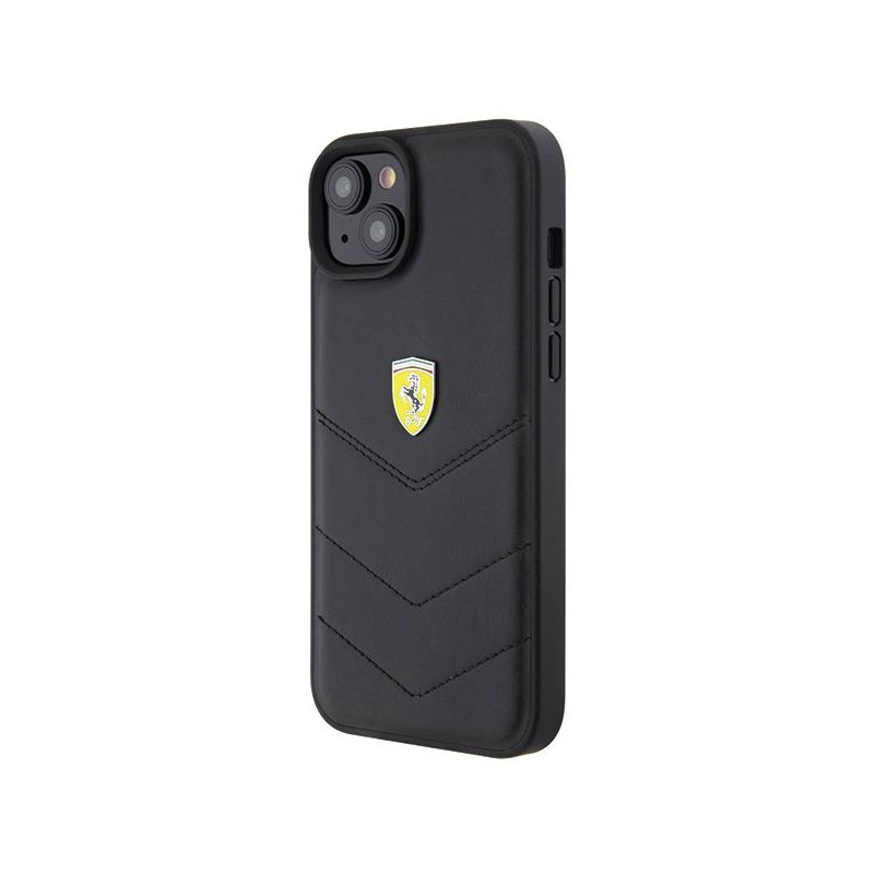 Ferrari Quilted Metal Logo dėklas, skirtas iPhone 15 Plus - juodas