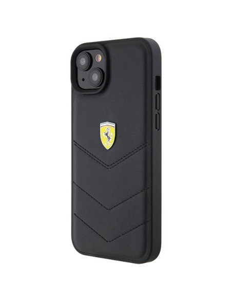 Ferrari Quilted Metal Logo dėklas, skirtas iPhone 15 Plus - juodas