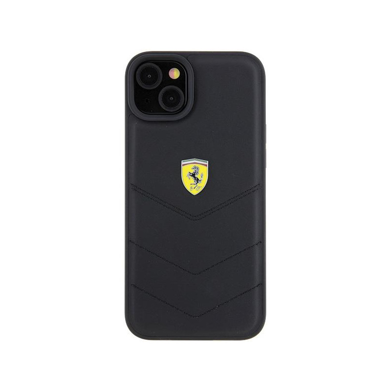 Ferrari Quilted Metal Logo dėklas, skirtas iPhone 15 Plus - juodas