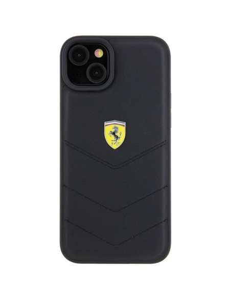 Ferrari Quilted Metal Logo dėklas, skirtas iPhone 15 Plus - juodas