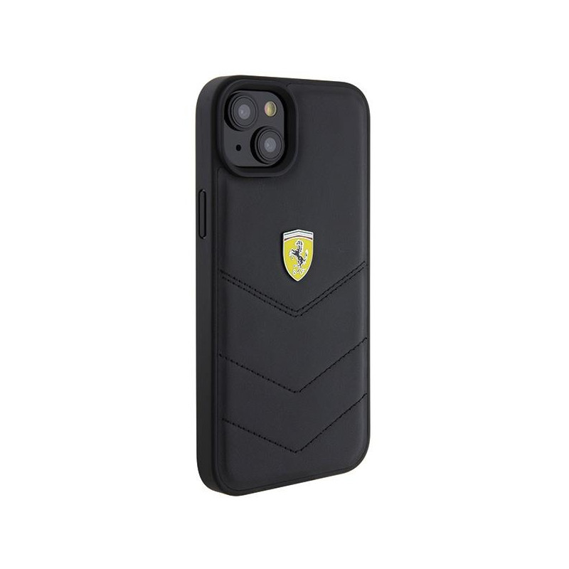 Ferrari Quilted Metal Logo dėklas, skirtas iPhone 15 Plus - juodas