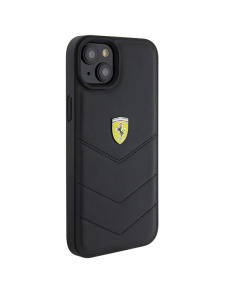 Ferrari Quilted Metal Logo dėklas, skirtas iPhone 15 Plus - juodas